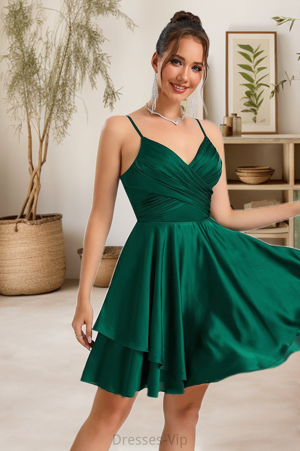 Summer A-line V-Neck Short/Mini Silky Satin Homecoming Dress HPP0020463