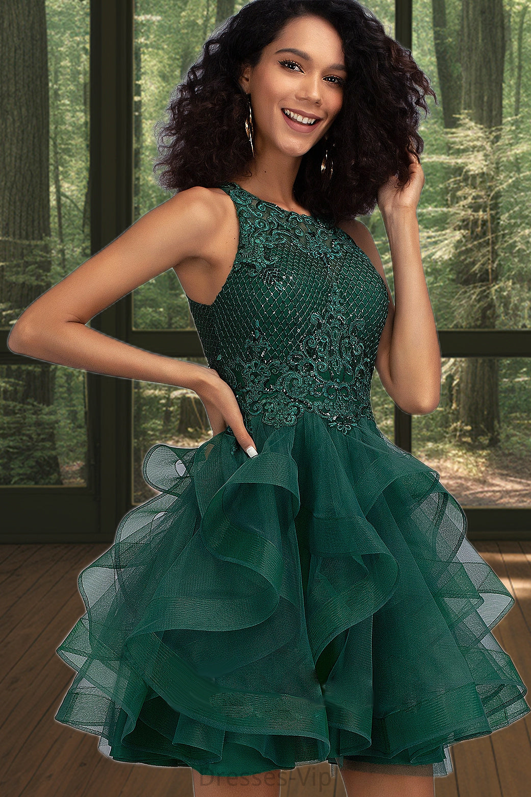 Isabelle Ball-Gown/Princess Scoop Short/Mini Lace Tulle Homecoming Dress With Sequins HPP0020537