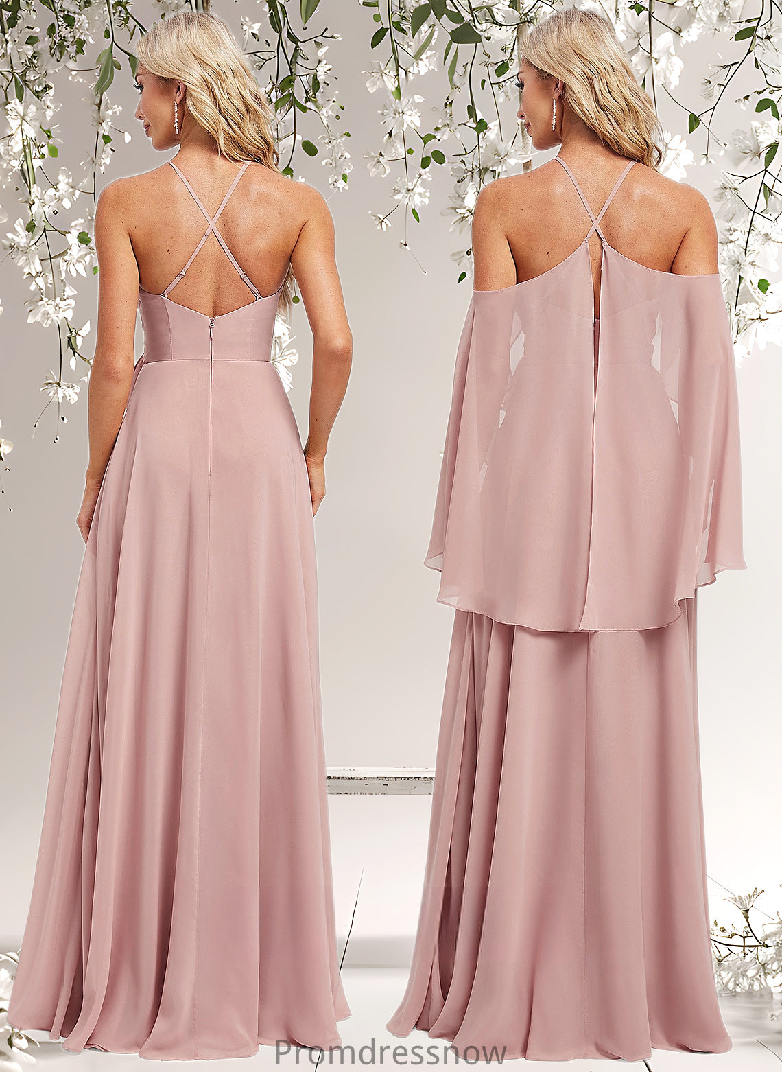 Skye A-line Halter Floor-Length Chiffon Bridesmaid Dress HPP0025821