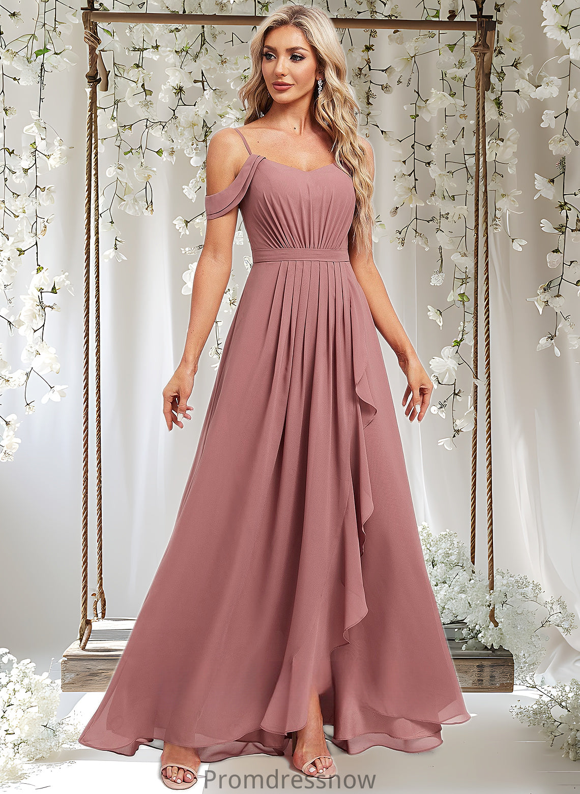 Daphne A-line Cold Shoulder Asymmetrical Chiffon Bridesmaid Dress HPP0025823