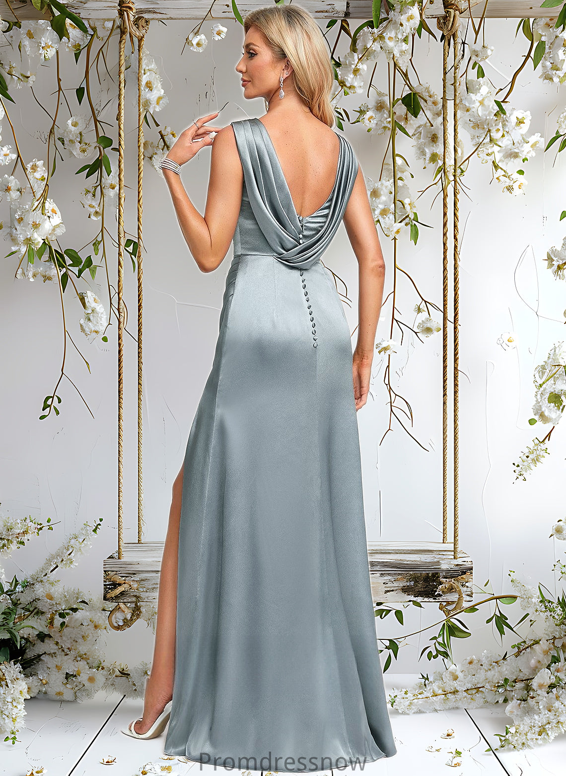 Audrey A-line Scoop Cowl Floor-Length Stretch Satin Prom Dresses HPP0025878