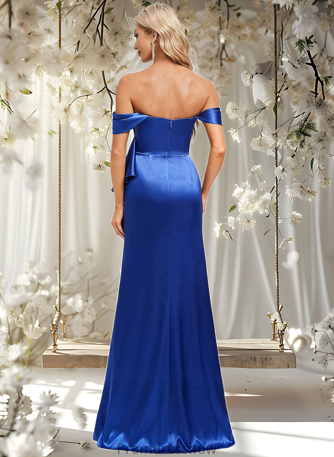 Chasity Trumpet/Mermaid Off the Shoulder Floor-Length Stretch Satin Bridesmaid Dress With Ruffle HPP0025800