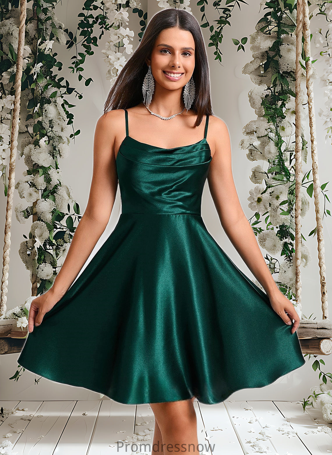 Emily A-line Cowl Short Stretch Satin Homecoming Dress HPP0025664