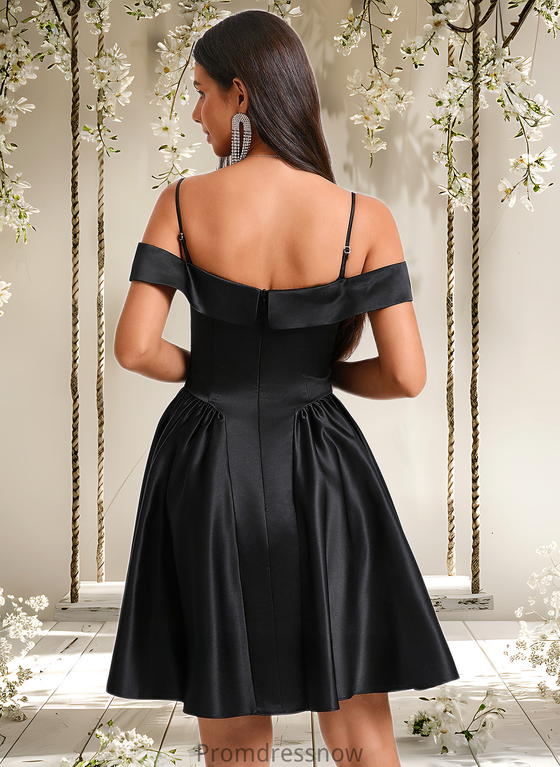 Carla A-line Off the Shoulder Short Satin Homecoming Dress HPP0025704