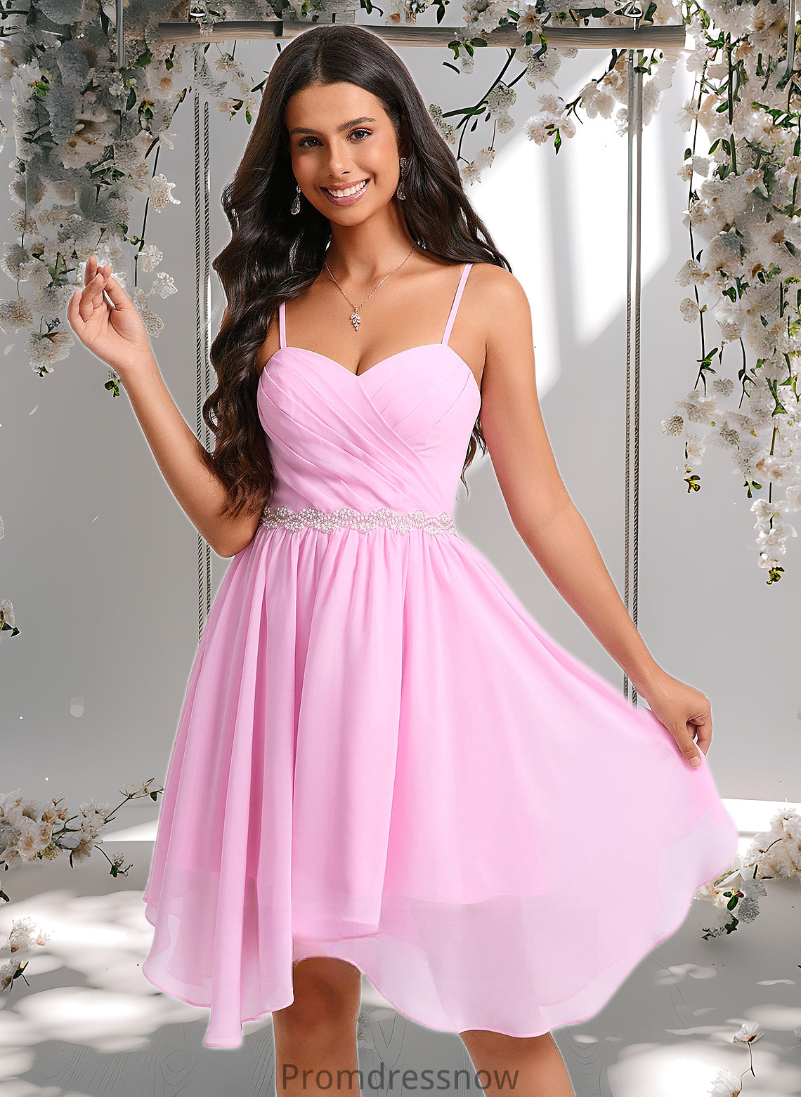 Jaylynn A-line Sweetheart Asymmetrical Chiffon Homecoming Dress With Beading HPP0025690