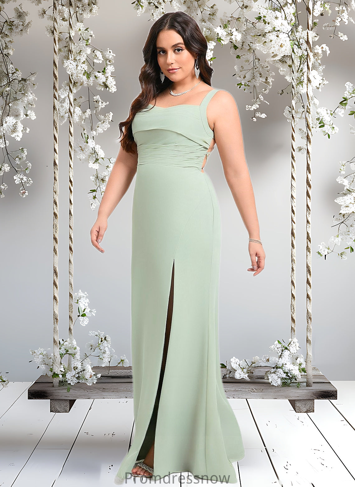 Louise Trumpet/Mermaid Square Floor-Length Chiffon Bridesmaid Dress HPP0025808