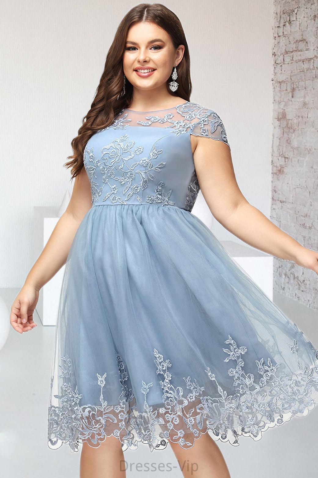 Ariana A-line Scoop Knee-Length Lace Tulle Homecoming Dress With Sequins HPP0020579