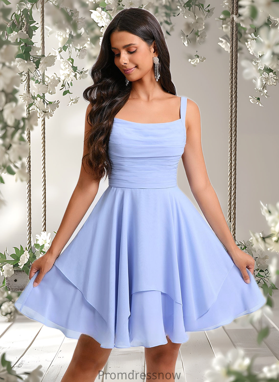 Annie A-line Scoop Short Chiffon Homecoming Dress With Pleated HPP0025654