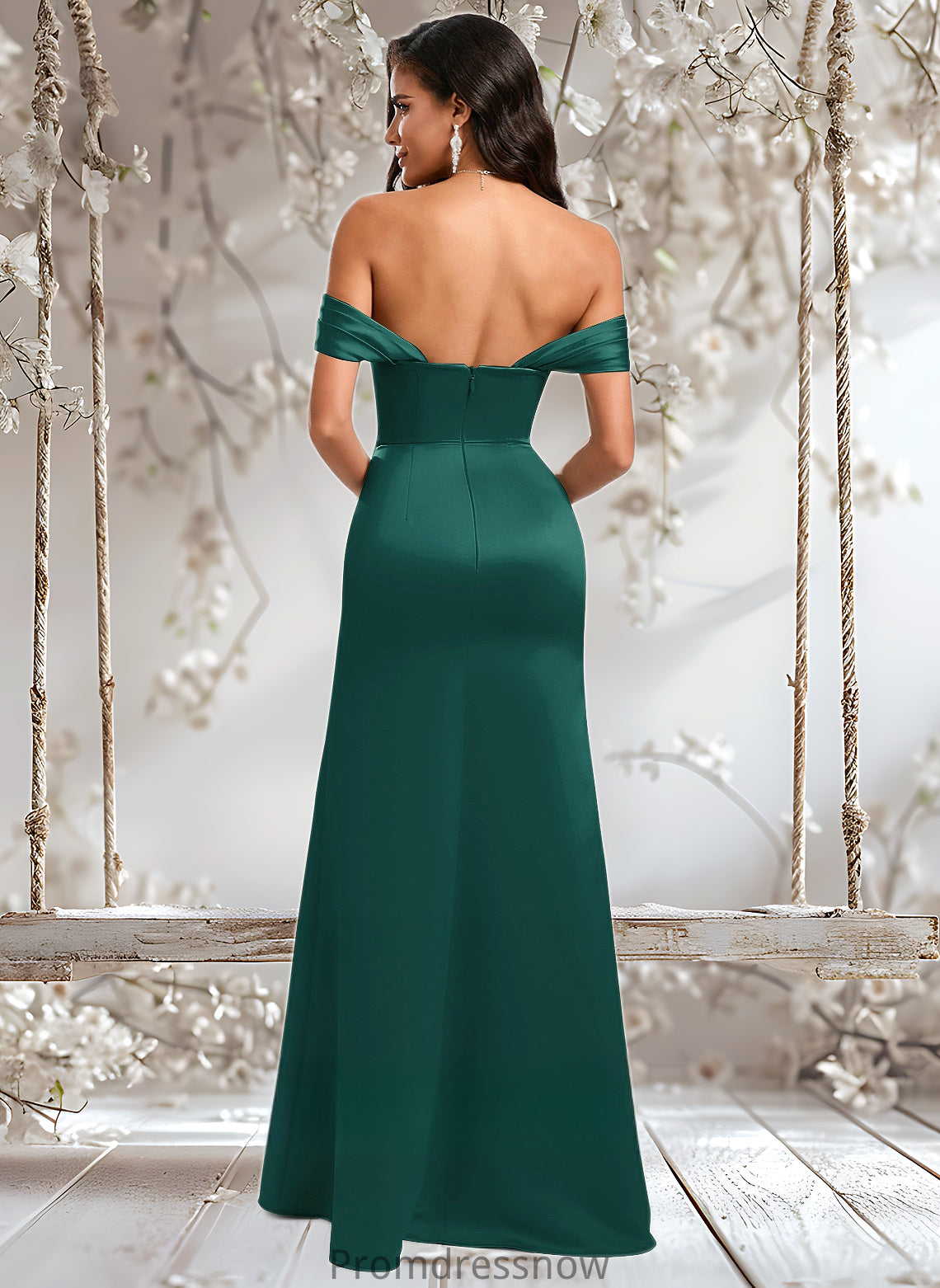 Margery Trumpet/Mermaid Off the Shoulder Square Floor-Length Satin Prom Dresses With Ruffle HPP0025883