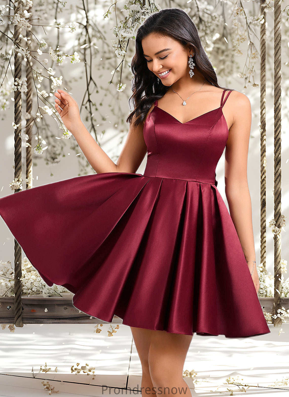 Lexi Ball-Gown/Princess V-Neck Short Satin Homecoming Dress With Bow HPP0025662