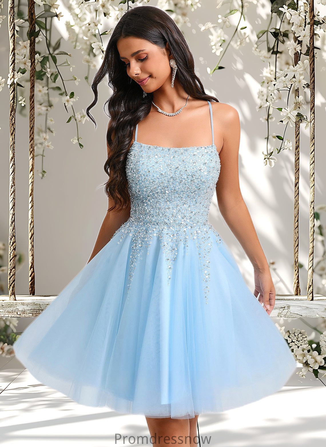 Hailee A-line Scoop Short Tulle Sequin Homecoming Dress With Sequins Beading HPP0025706