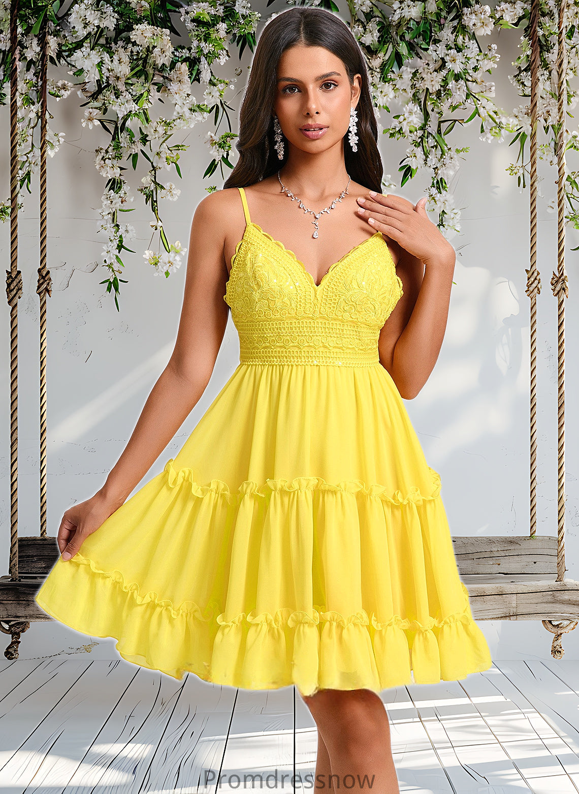 Tessa A-line V-Neck Short Chiffon Homecoming Dress With Ruffle Sequins HPP0025700