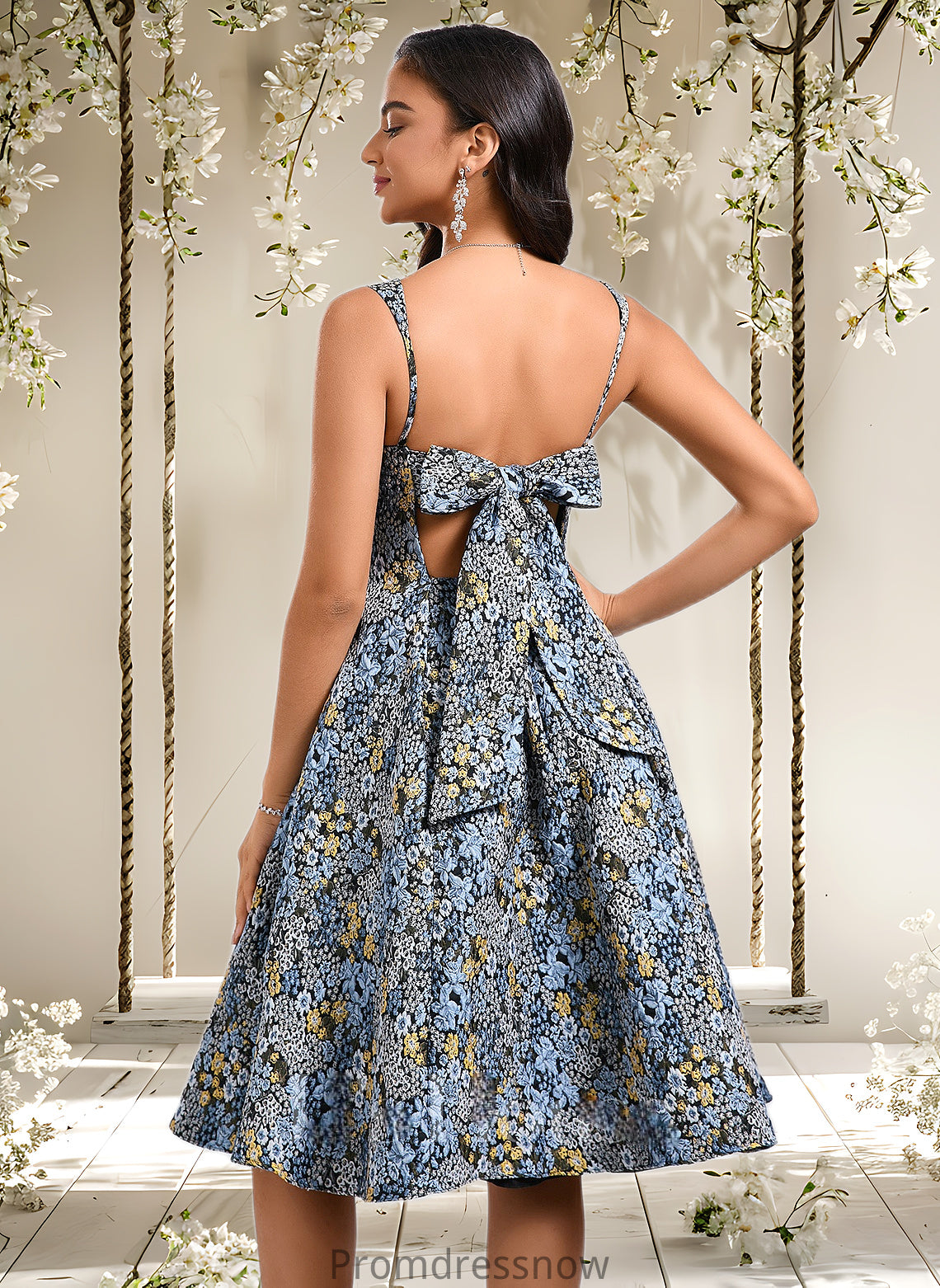 Kit A-line Square Knee-Length Jacquard Homecoming Dress With Bow HPP0025687