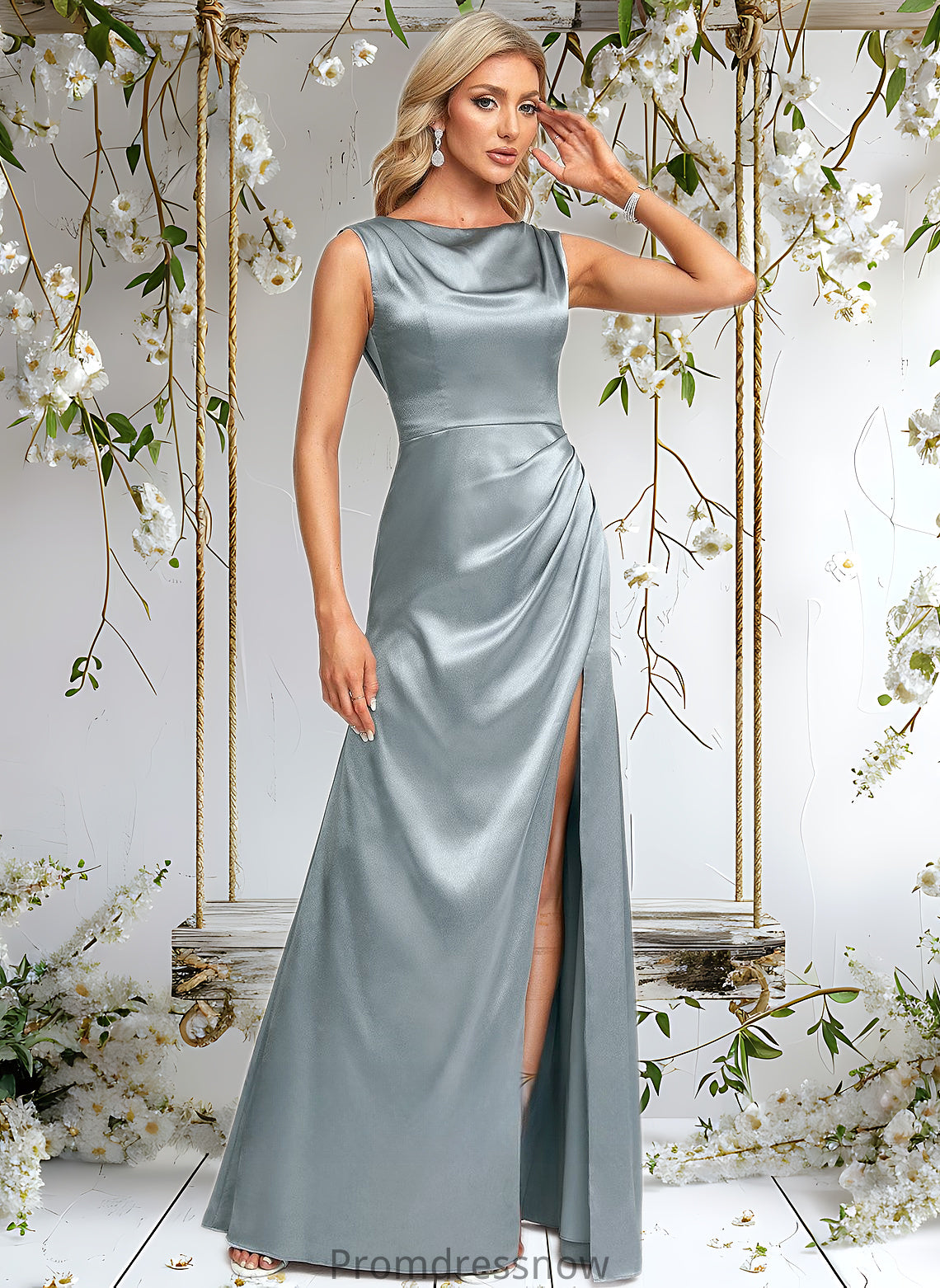 Audrey A-line Scoop Cowl Floor-Length Stretch Satin Prom Dresses HPP0025878