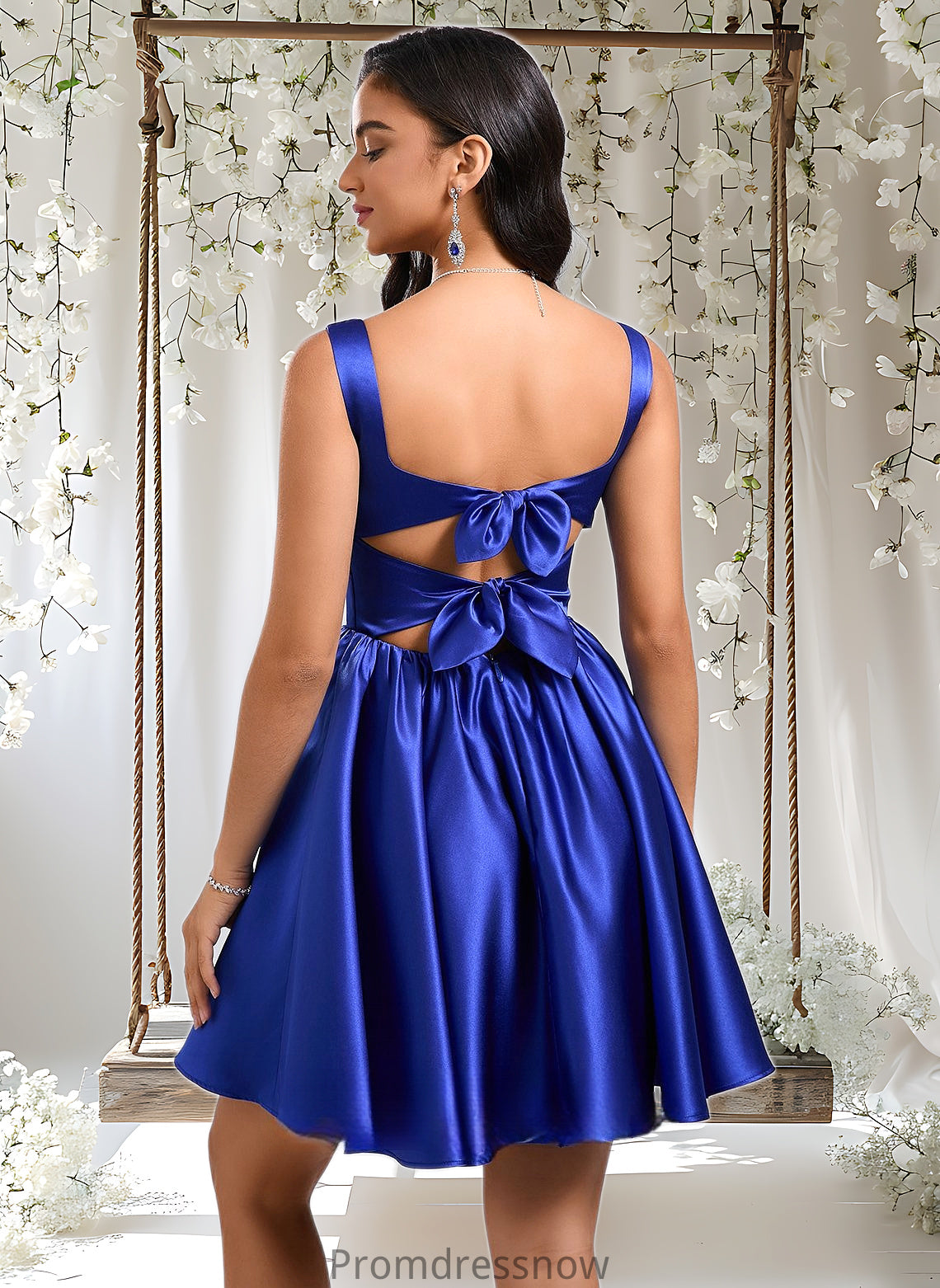 Moira A-line Square Short Satin Homecoming Dress With Bow HPP0025672