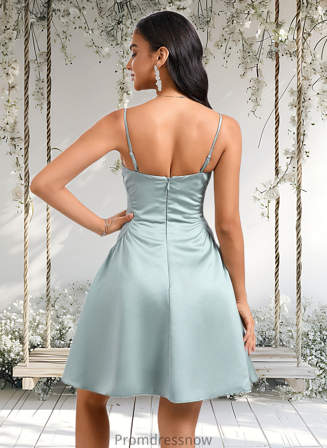 Milagros A-line Straight Short Satin Homecoming Dress HPP0025643