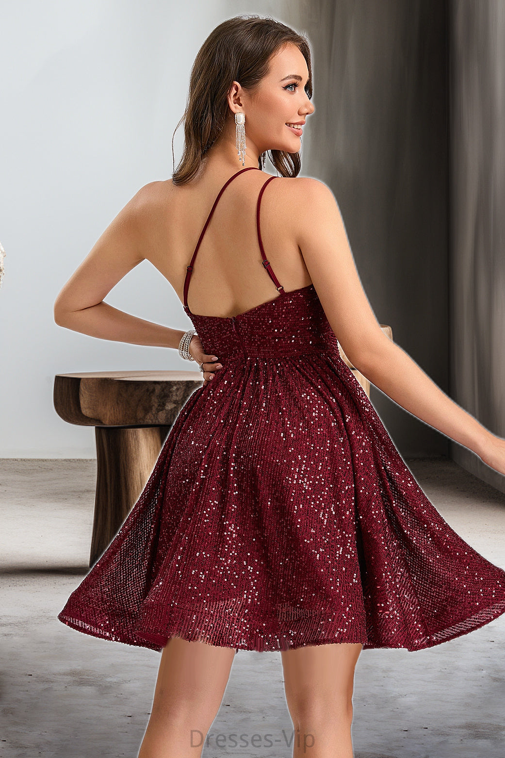 Mara A-line One Shoulder Short/Mini Sequin Homecoming Dress With Sequins HPP0020485