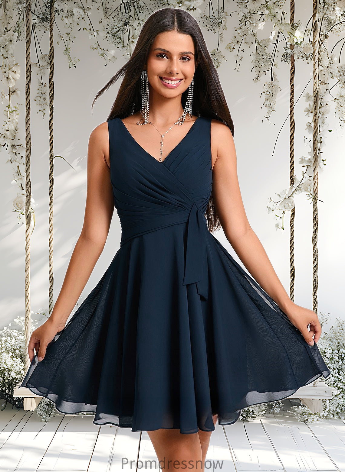 Selah A-line V-Neck Short Chiffon Homecoming Dress With Pleated HPP0025644