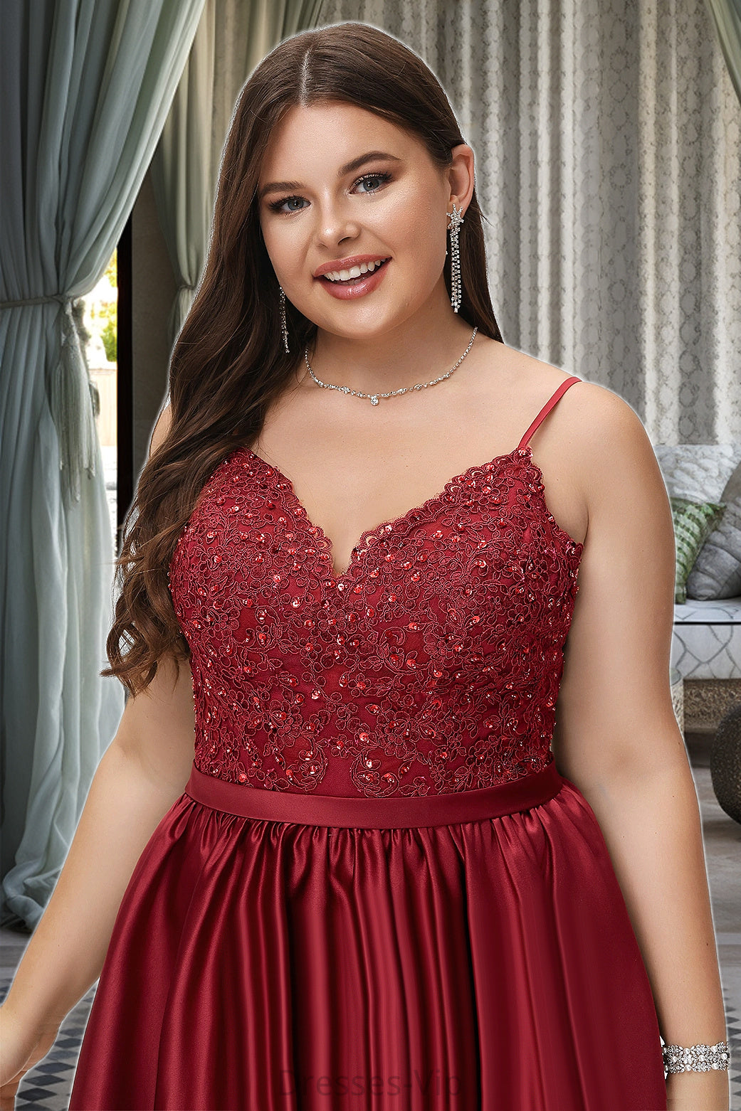 Edith A-line V-Neck Short/Mini Lace Satin Homecoming Dress With Beading HPP0020554