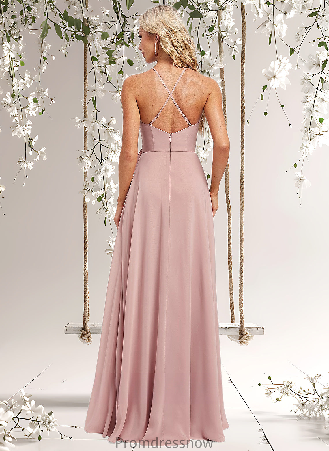 Skye A-line Halter Floor-Length Chiffon Bridesmaid Dress HPP0025821