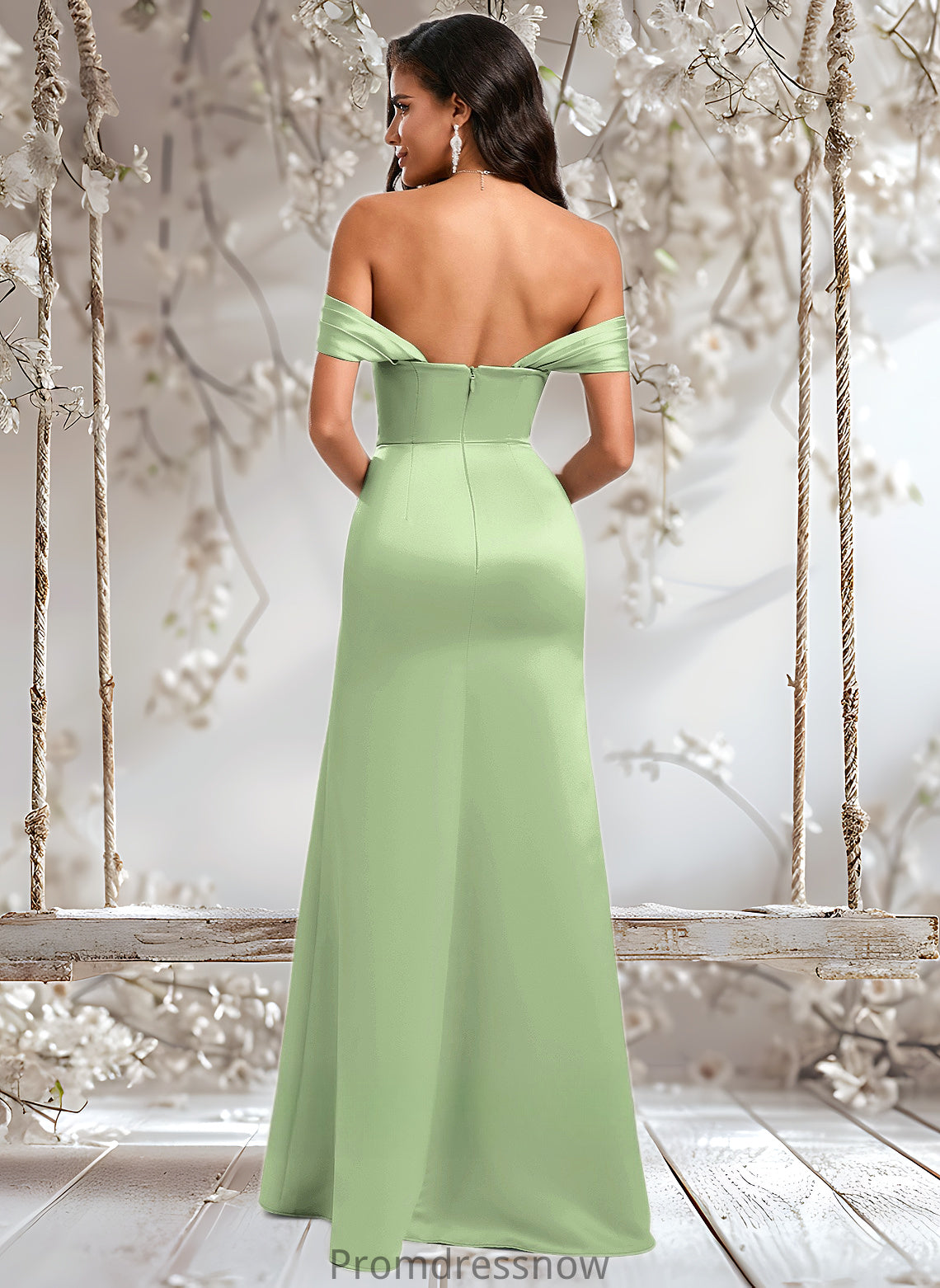 Margery Trumpet/Mermaid Off the Shoulder Square Floor-Length Satin Prom Dresses With Ruffle HPP0025883