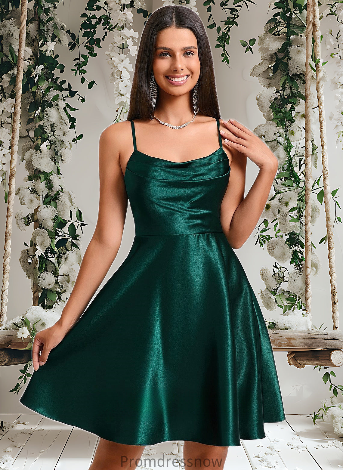 Emily A-line Cowl Short Stretch Satin Homecoming Dress HPP0025664