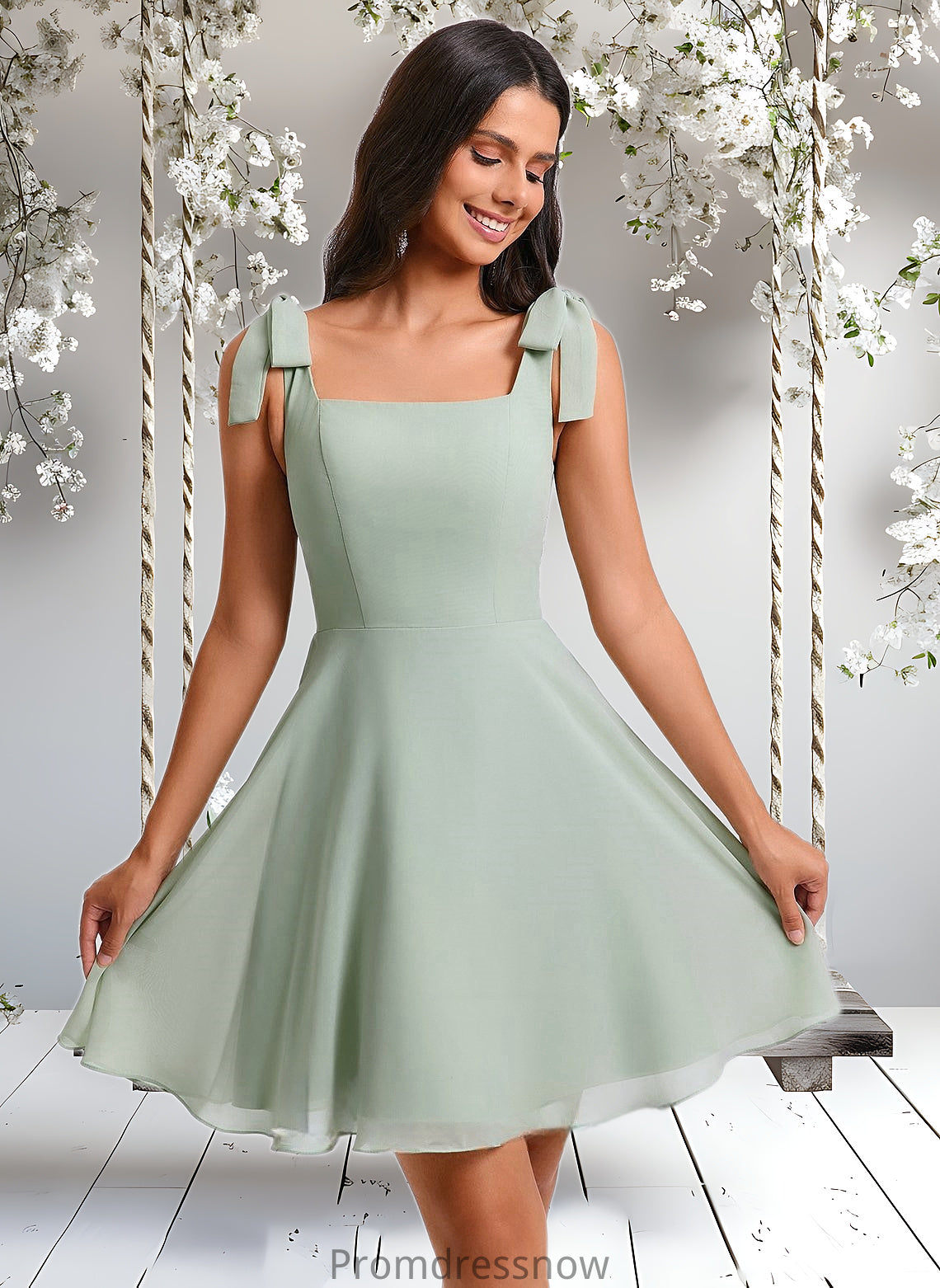 Mylie A-line Square Short Chiffon Homecoming Dress With Bow HPP0025655