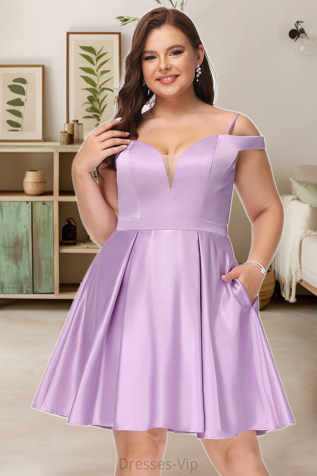 Thelma A-line Off the Shoulder Short/Mini Satin Homecoming Dress With Bow HPP0020568