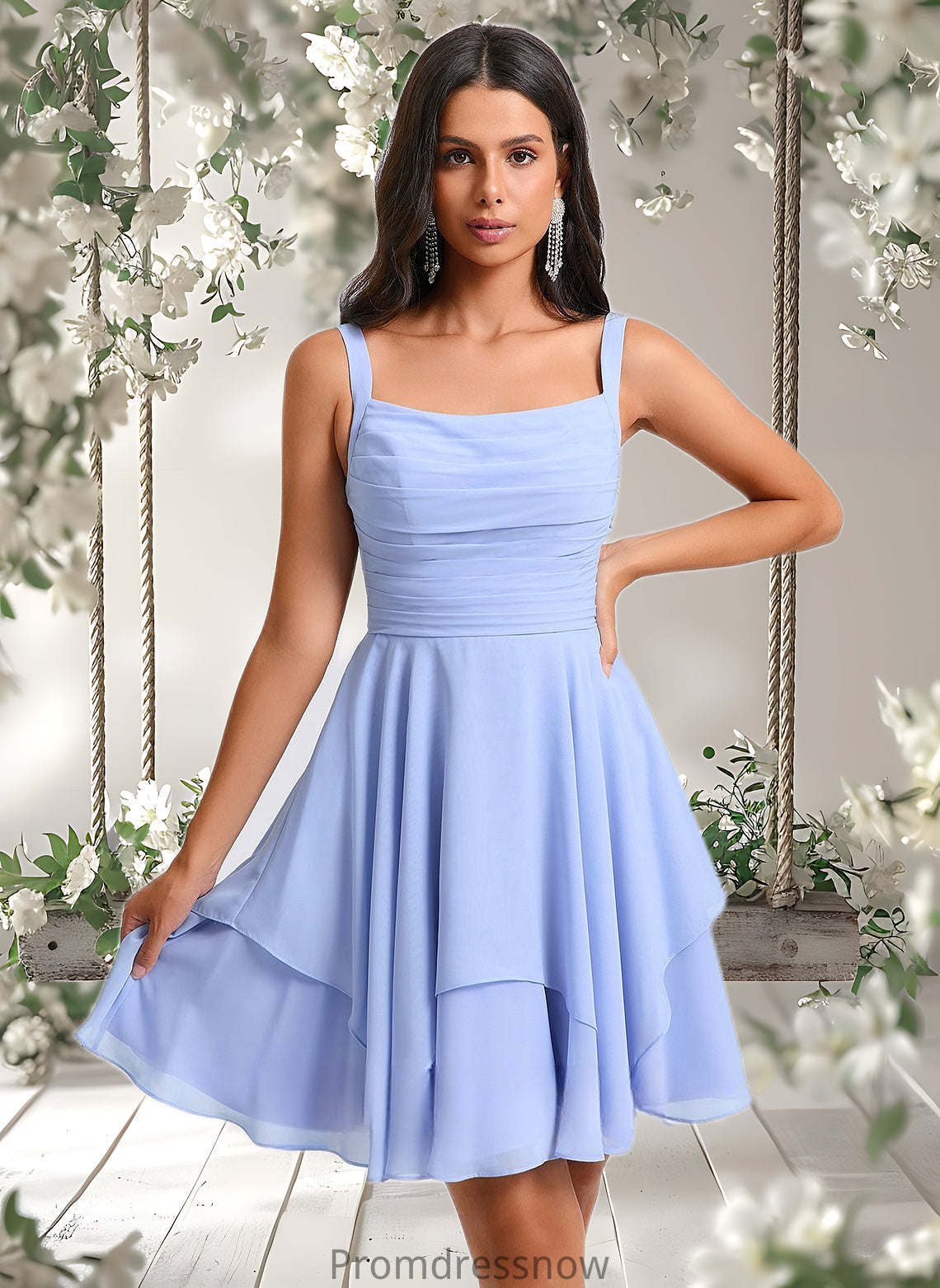 Annie A-line Scoop Short Chiffon Homecoming Dress With Pleated HPP0025654