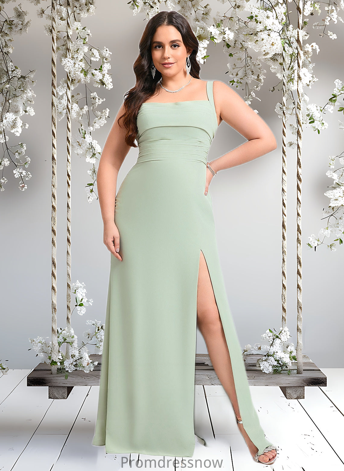 Louise Trumpet/Mermaid Square Floor-Length Chiffon Bridesmaid Dress HPP0025808