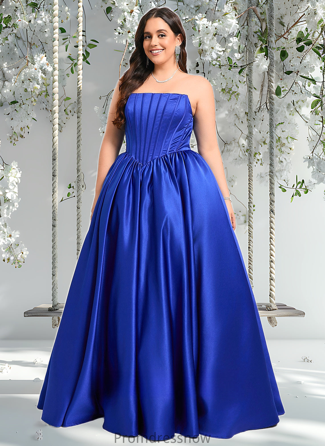 Tiara Ball-Gown/Princess Straight Floor-Length Satin Prom Dresses HPP0025831