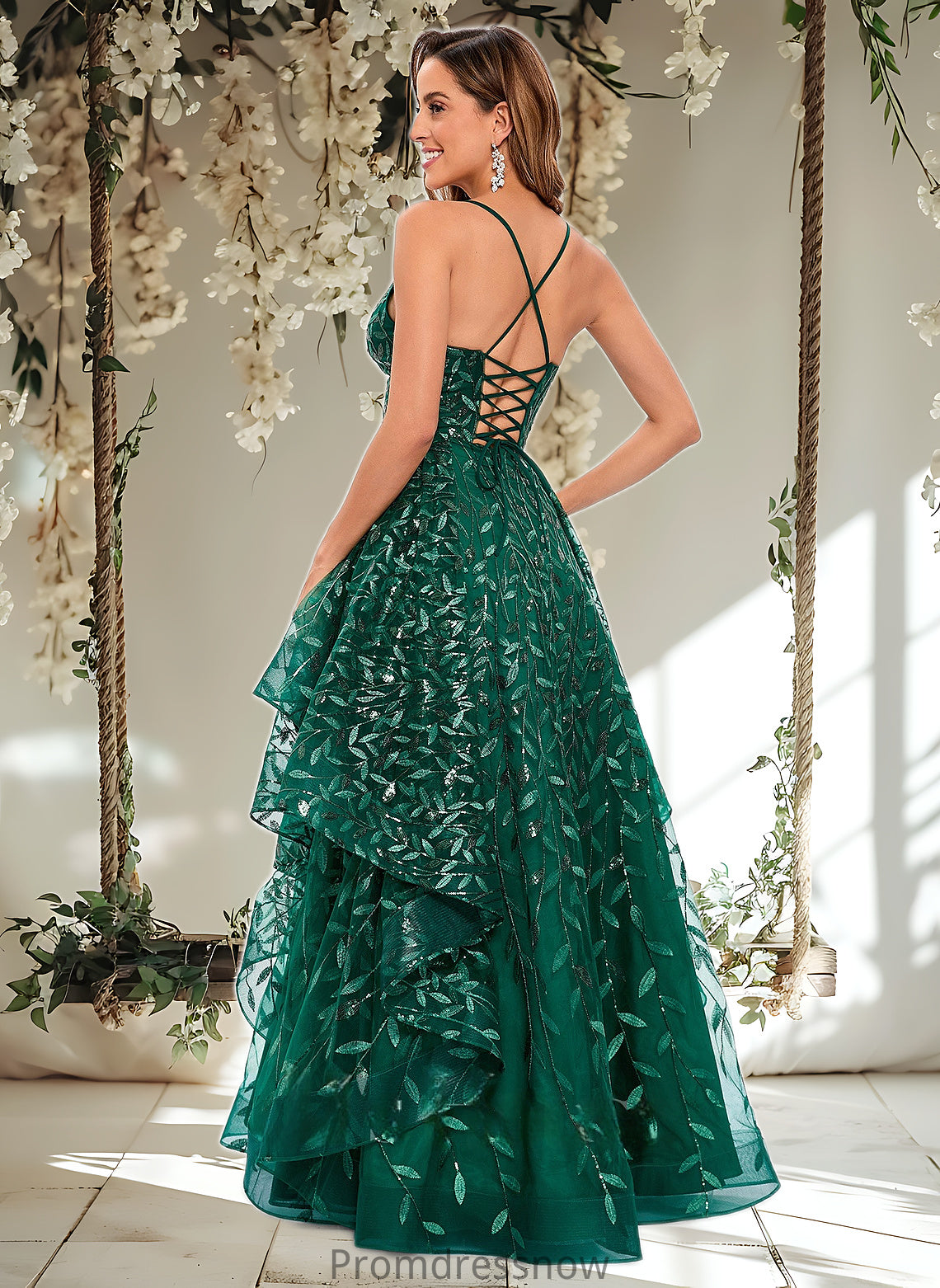 Madelyn Ball-Gown/Princess V-Neck Floor-Length Lace Floral Prom Dresses With Sequins HPP0025838