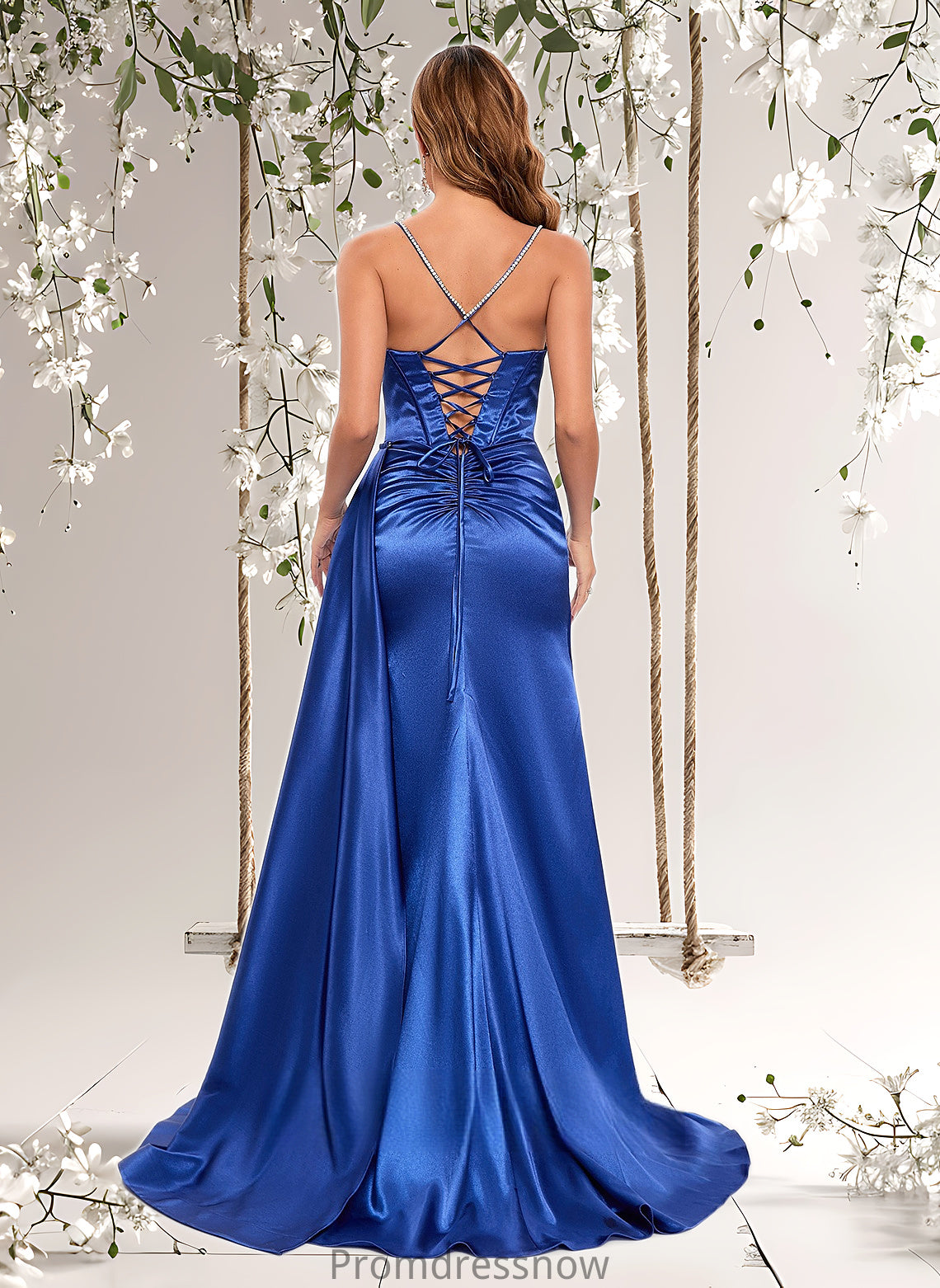 Fiona Trumpet/Mermaid Straight Sweep Train Stretch Satin Prom Dresses With Rhinestone HPP0025861