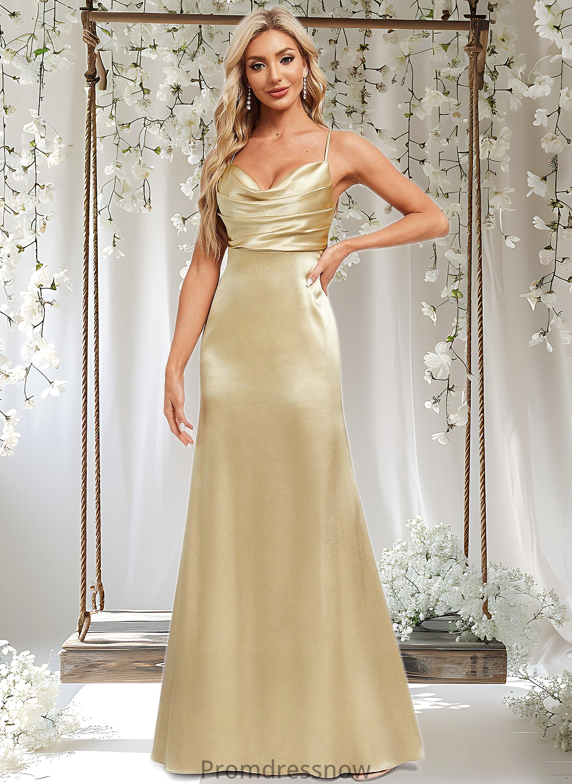 Rosalind Trumpet/Mermaid Cowl Floor-Length Stretch Satin Bridesmaid Dress HPP0025792