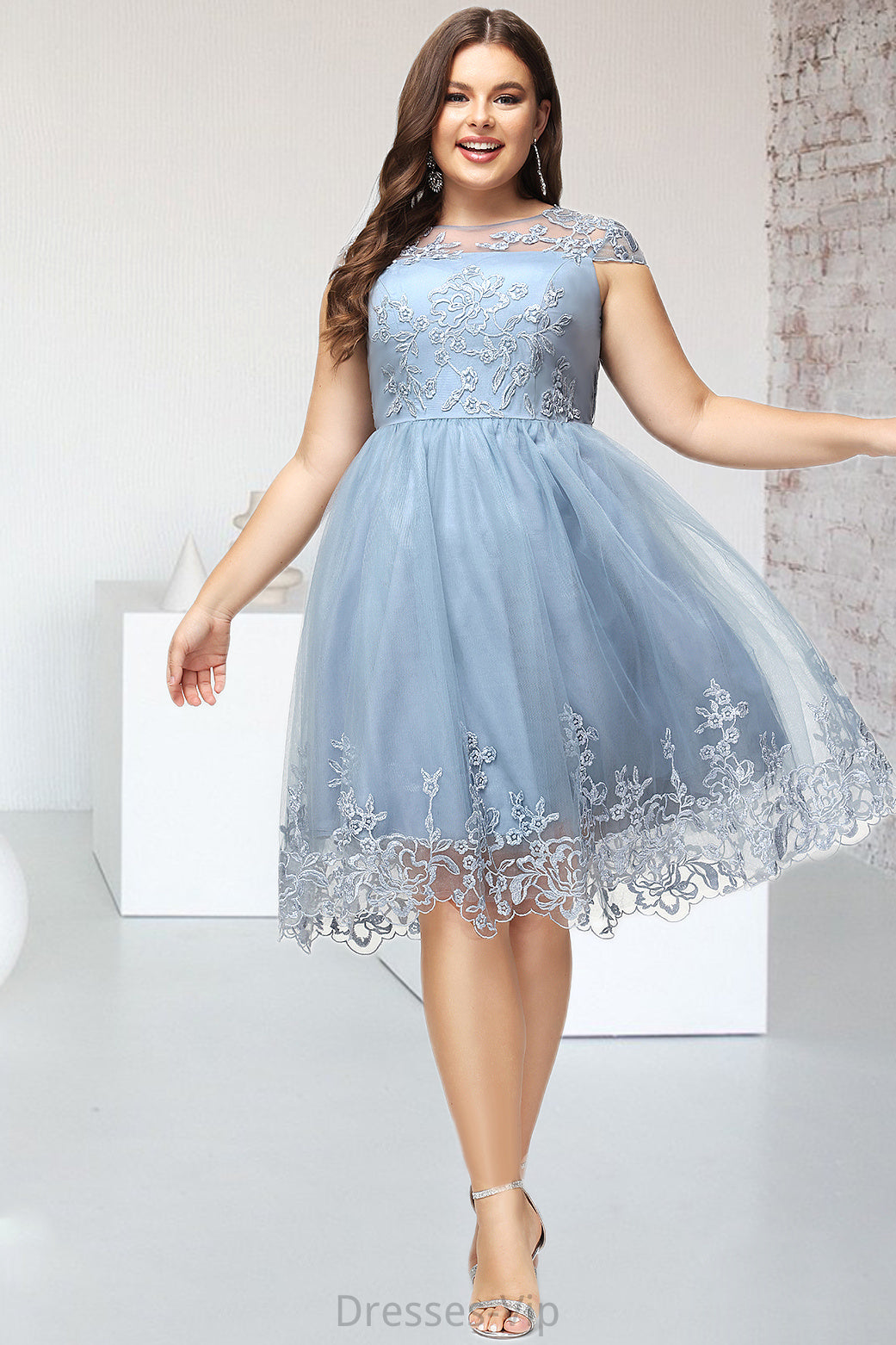 Ariana A-line Scoop Knee-Length Lace Tulle Homecoming Dress With Sequins HPP0020579