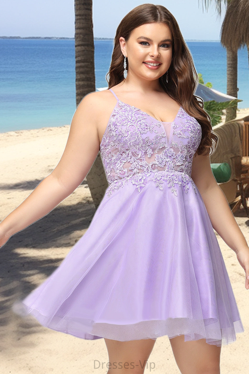 Paisley A-line V-Neck Short/Mini Lace Tulle Homecoming Dress With Beading HPP0020501