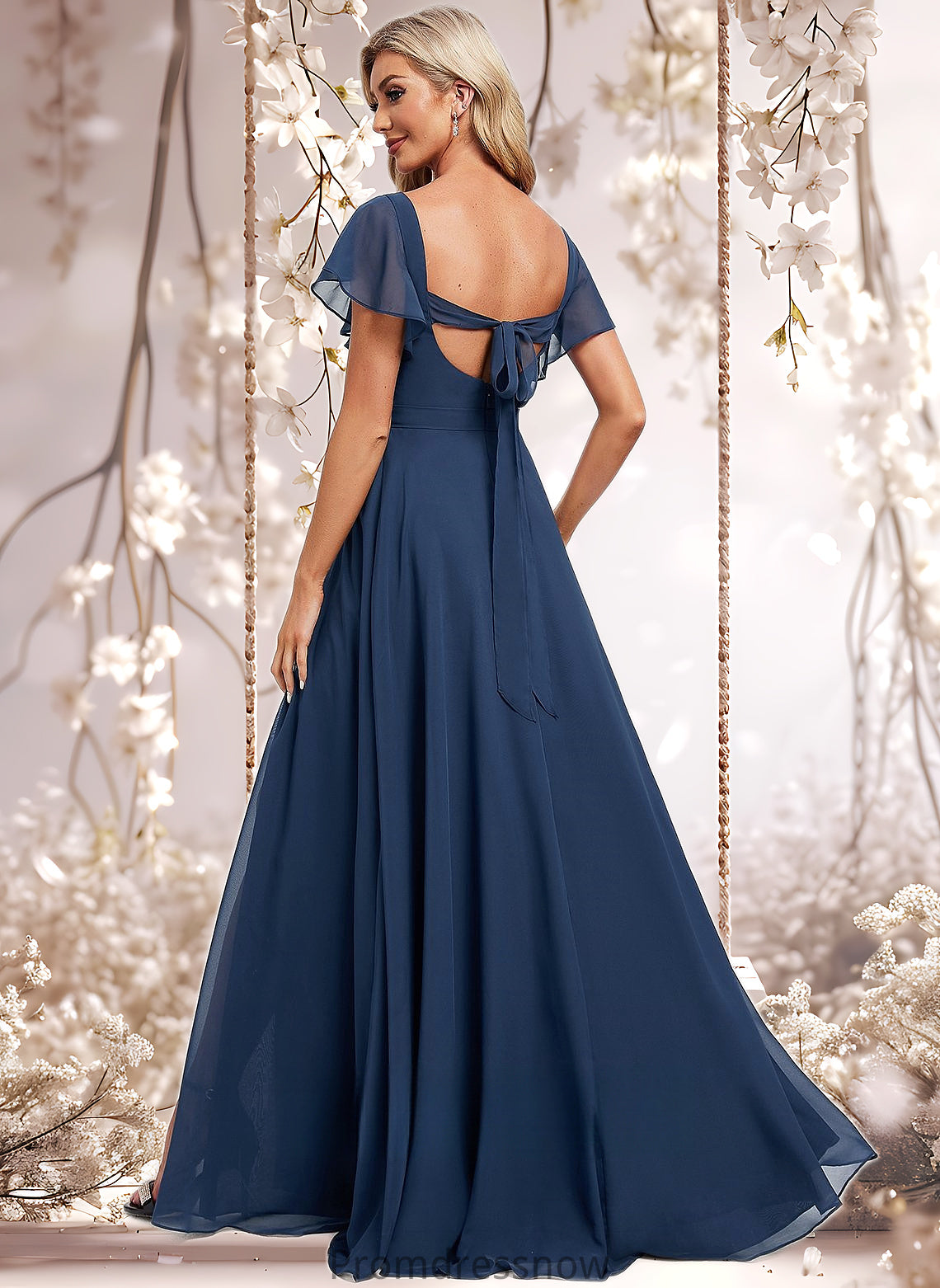 Dylan A-line V-Neck Floor-Length Chiffon Bridesmaid Dress With Ruffle HPP0025802