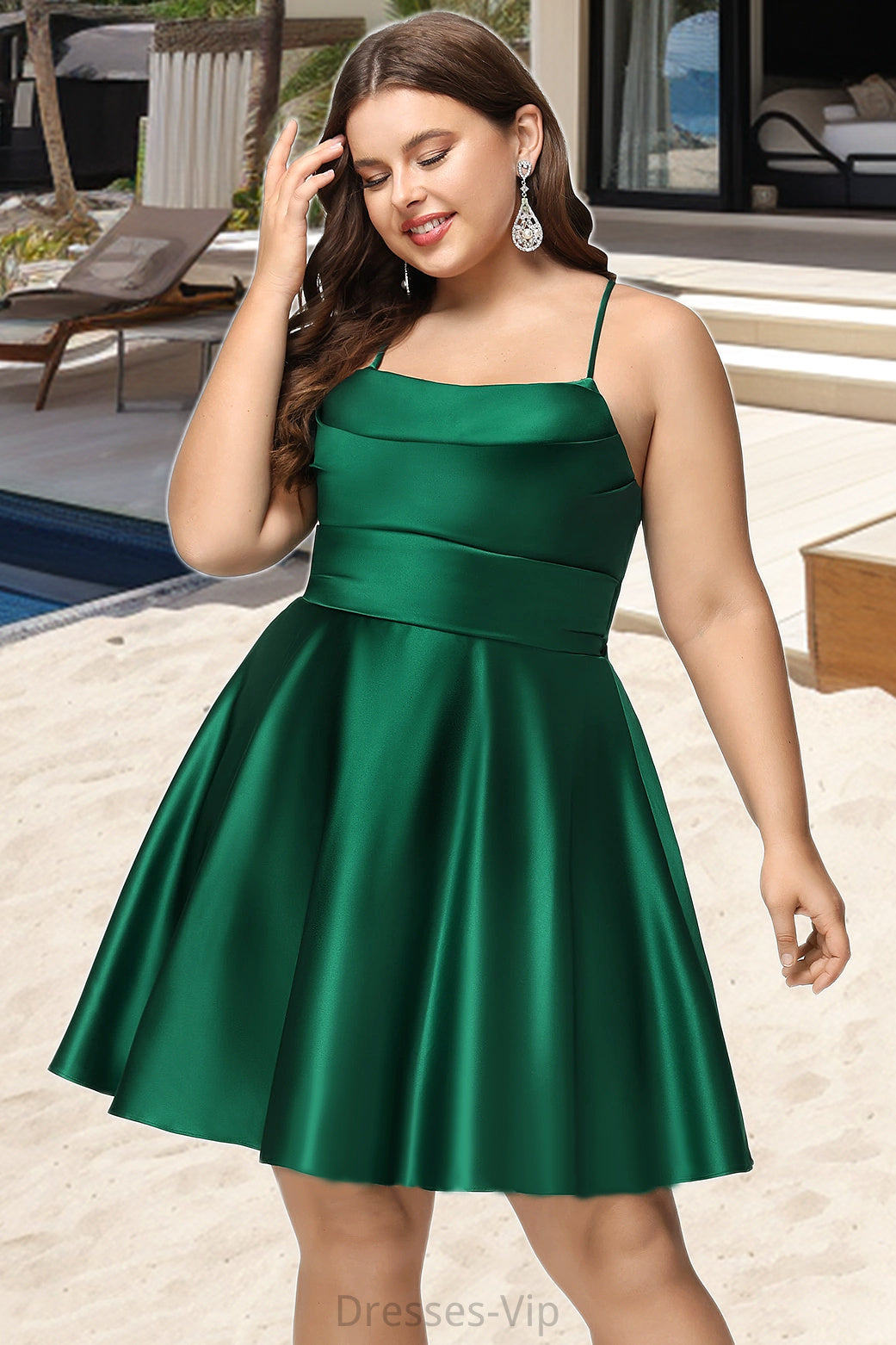 Everleigh A-line Cowl Short/Mini Satin Homecoming Dress With Pleated HPP0020511