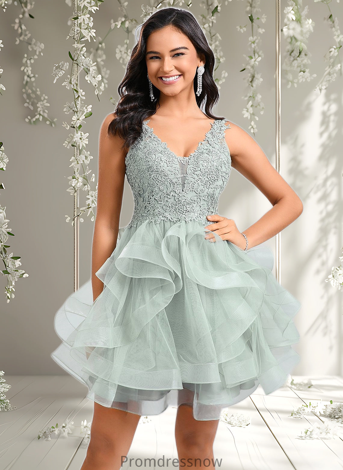 Deborah Ball-Gown/Princess V-Neck Short Tulle Lace Homecoming Dress HPP0025671