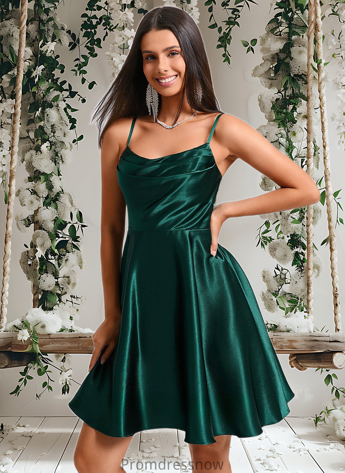 Emily A-line Cowl Short Stretch Satin Homecoming Dress HPP0025664