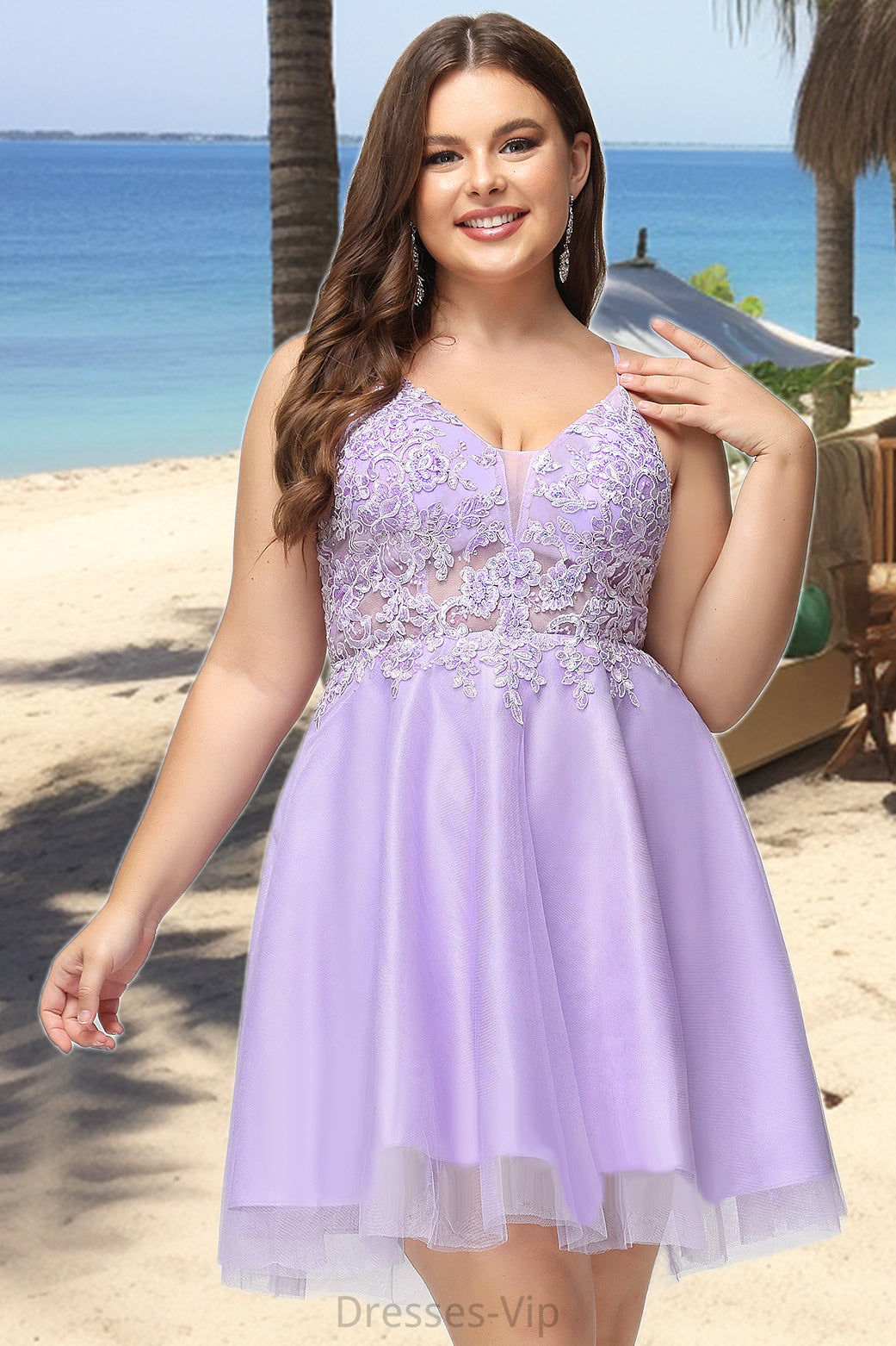 Paisley A-line V-Neck Short/Mini Lace Tulle Homecoming Dress With Beading HPP0020501