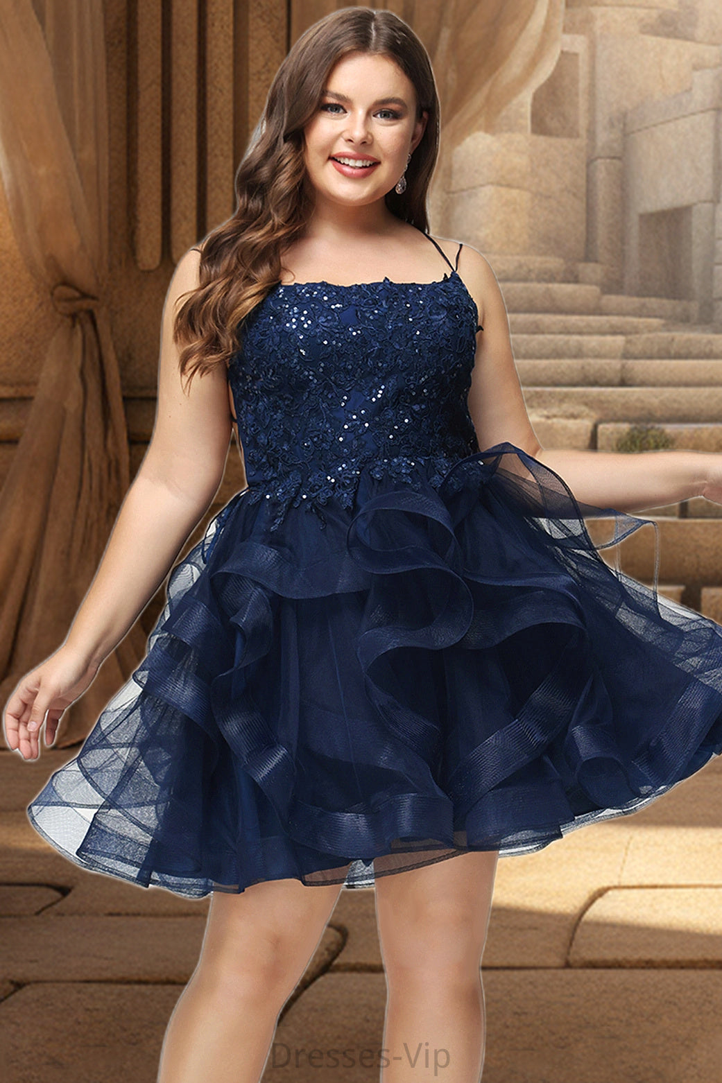 Eliana Ball-Gown/Princess Scoop Short/Mini Lace Tulle Homecoming Dress With Sequins HPP0020510