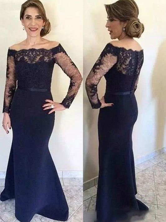 Katherine Trumpet/Mermaid Stretch Crepe Lace Off-the-Shoulder Long Sleeves Floor-Length Mother of the Bride Dresses HPP0020321