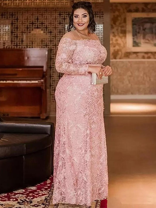 Amelia Sheath/Column Lace Applique Scoop Long Sleeves Floor-Length Mother of the Bride Dresses HPP0020399