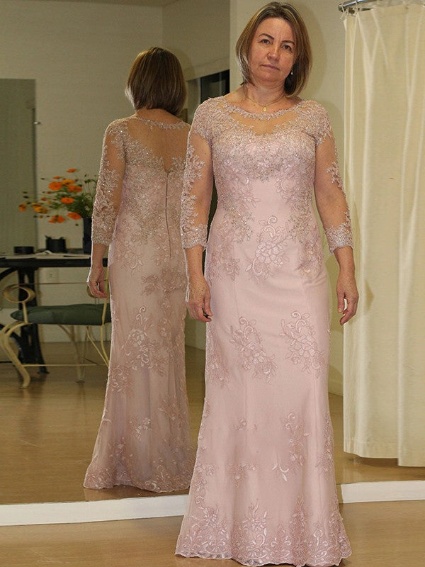 Anabella Sheath/Column Lace Applique Scoop Long Sleeves Floor-Length Plus Size Mother of the Bride Dresses HPP0020449