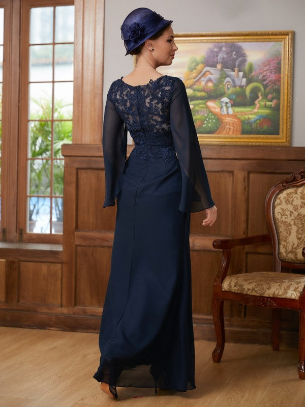 Bella A-Line/Princess Chiffon Applique V-neck Long Sleeves Floor-Length Mother of the Bride Dresses HPP0020335