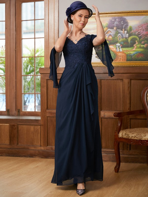 Bella A-Line/Princess Chiffon Applique V-neck Long Sleeves Floor-Length Mother of the Bride Dresses HPP0020335