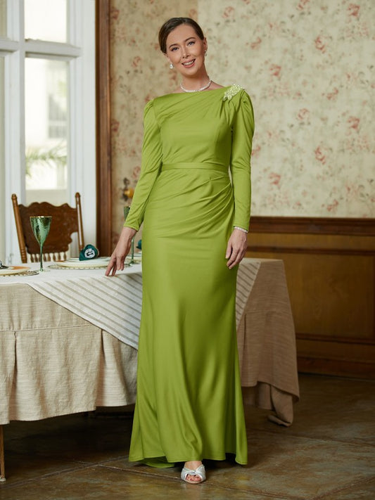 Barbara Sheath/Column Jersey Ruched Scoop Long Sleeves Floor-Length Mother of the Bride Dresses HPP0020352