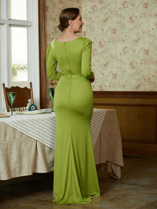 Barbara Sheath/Column Jersey Ruched Scoop Long Sleeves Floor-Length Mother of the Bride Dresses HPP0020352