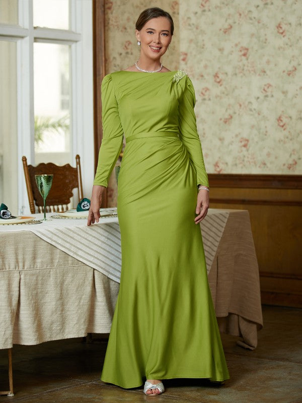 Barbara Sheath/Column Jersey Ruched Scoop Long Sleeves Floor-Length Mother of the Bride Dresses HPP0020352